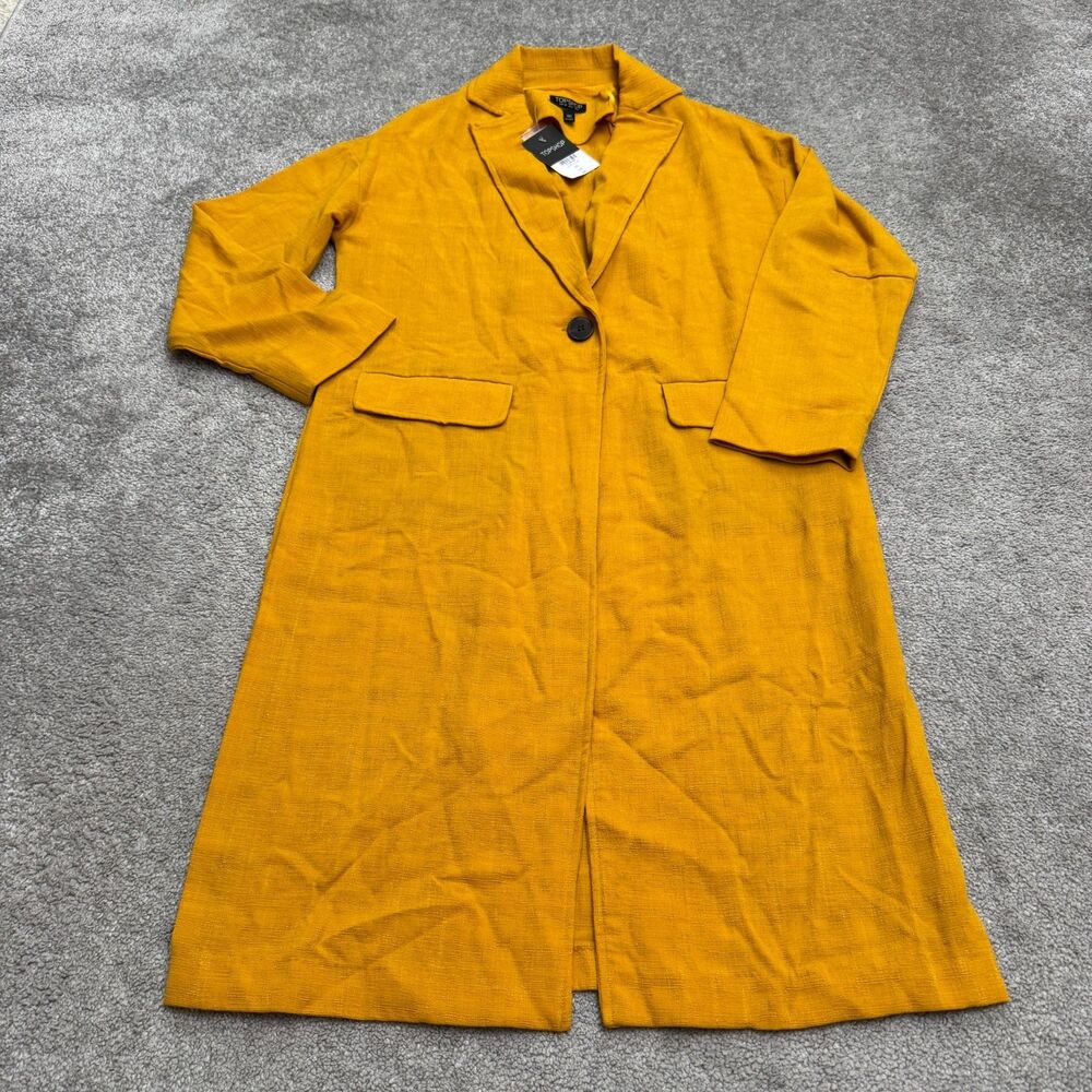 Topshop Textured Notch Lapel Duster Midi Shirt Dress Womens 2 Mustard Yellow NWT